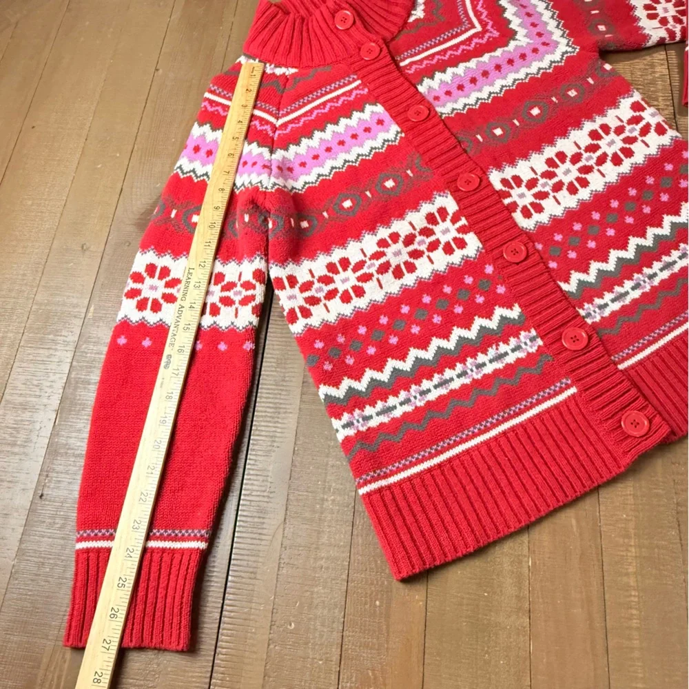 Basic Editions Red Fair Isle Button  Christmas Sweater Women’s Large Xmas Winter - Picture 7 of 8